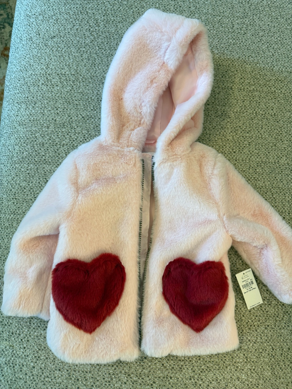 Old Navy Light Pink Faux Fur Hooded Jacket with Heart Detail